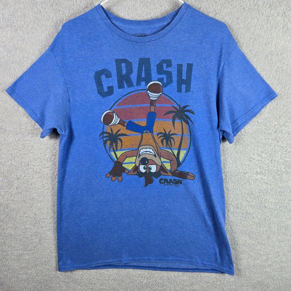 Crash Bandicoot Shirt Mens Medium Blue Graphic Tee Video Game Activision Retro